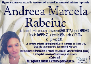 Jesi – Mercoledì 20 al Duomo il funerale di Andreea Rabciuc